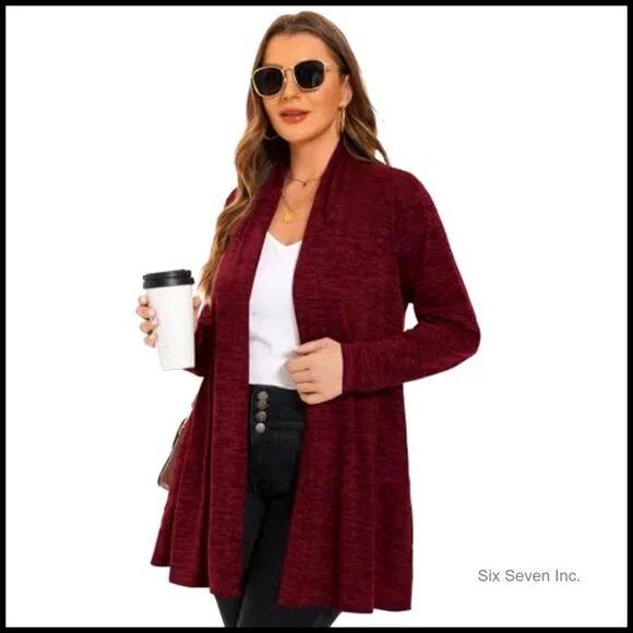 Open Front Cardigan Knit Sweater Oversized Loose Fit Long Sleeve with Pockets - Picture 6 of 7